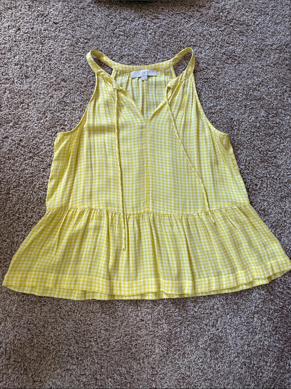 LOFT Yellow Gingham Ruffle-Hem Sleeveless Top